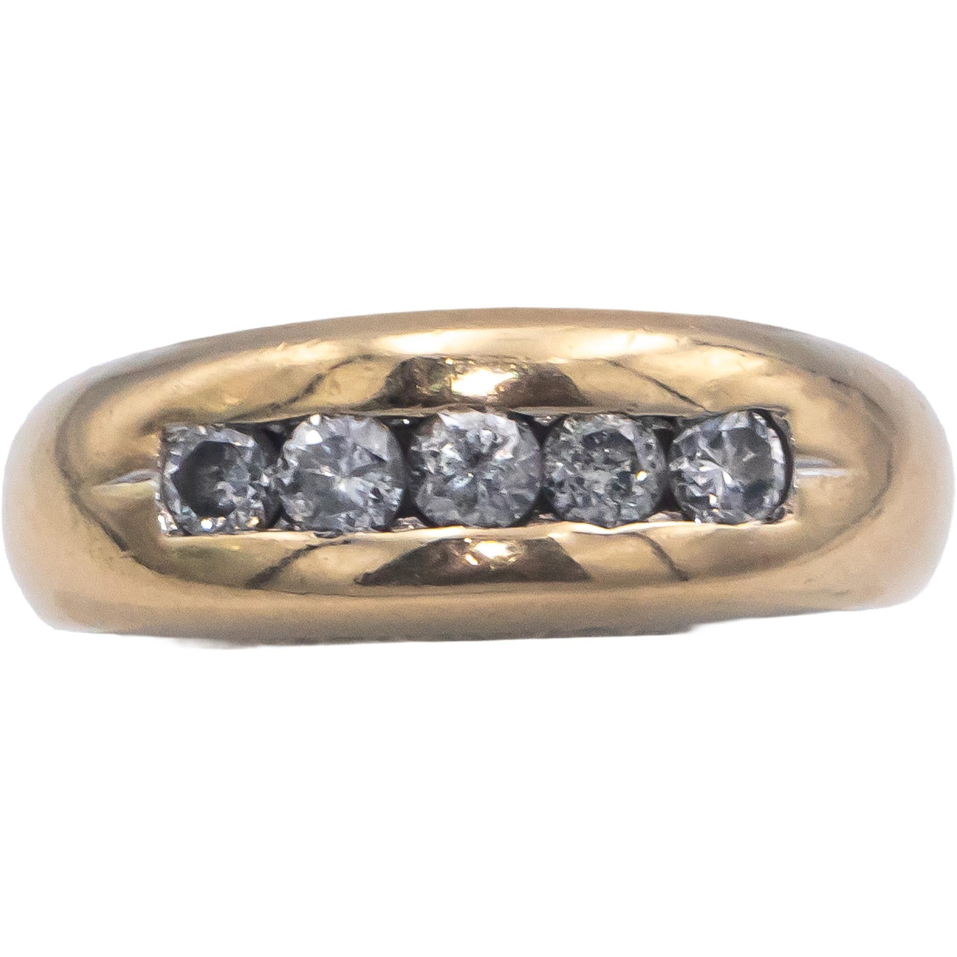 14k Yellow Gold Round Diamond Five Stone Band Ring 0.45CT Size 6.75