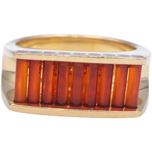 Designer 14k Yellow Gold Fancy Cut Orange Gemstone Ring Size 7.75