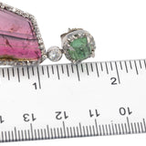 18k White Gold Diamond Green & Pink Tourmaline Dangle Earrings 12.50CT