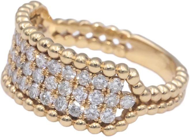 14k Yellow Gold 0.75CT Round Cut Diamond Three Row Band Ring Size 6.75