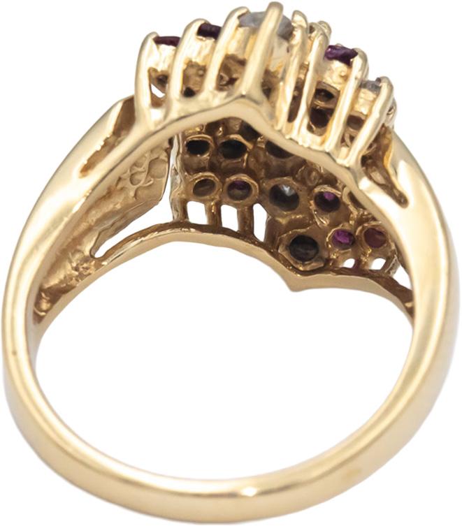 14k Yellow Gold Diamond and Ruby Cluster Cocktail Ring 1.0CT Size 7.25