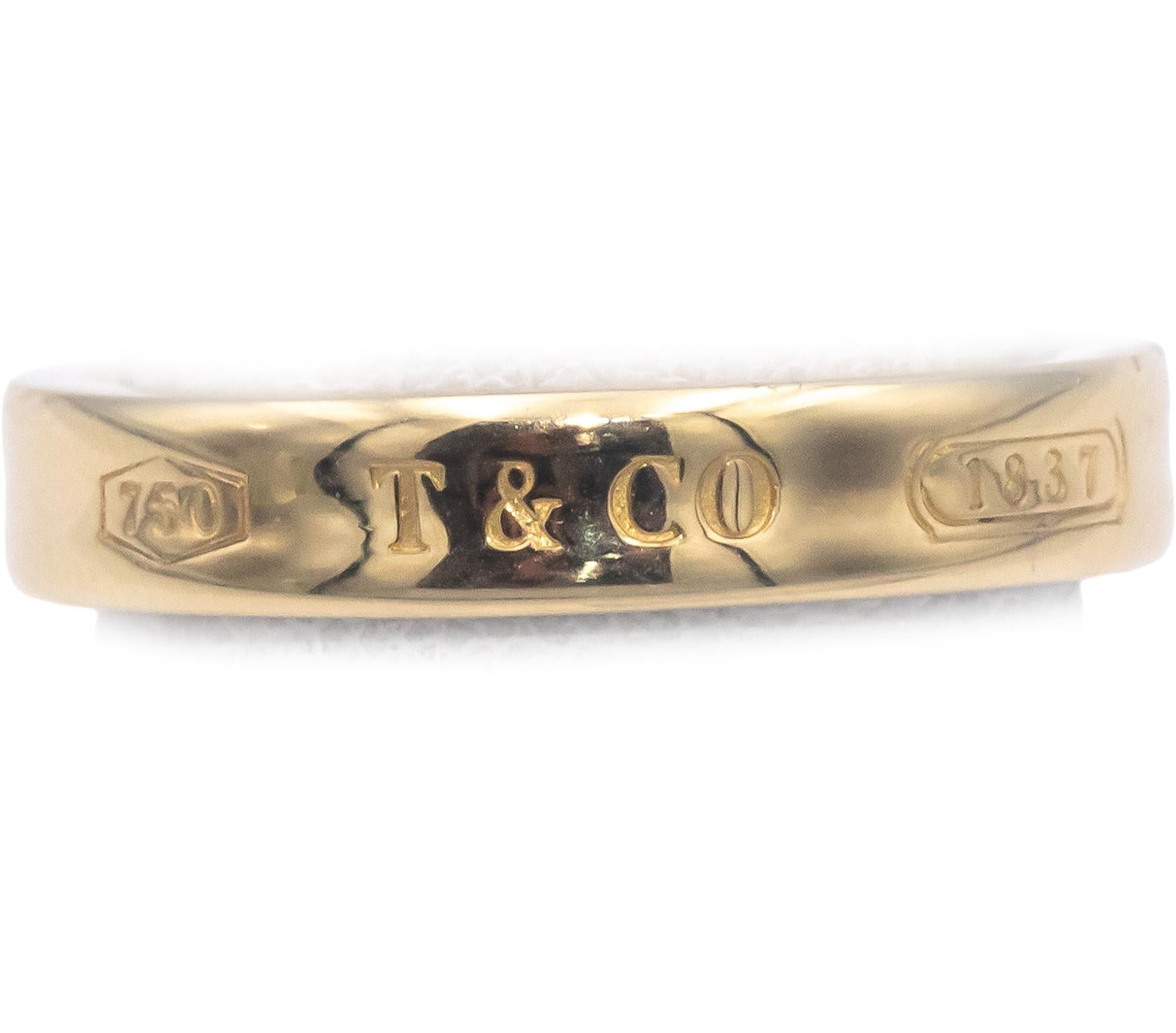 TIFFANY & CO. Estate Jewelry 18k Yellow Gold Tiffany 1837 Band Ring Size 6.5