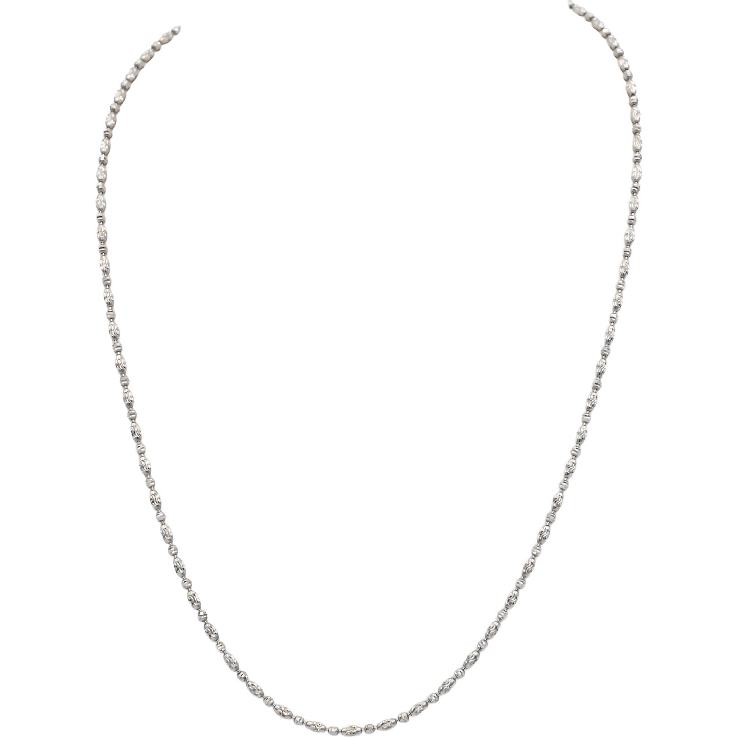 14k White Gold Jewelry 18" Long Diamond Cut Beaded Necklace Chain