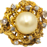 10k Yellow Gold VS Round Cut Diamond & 9mm Pearl Freeform Earrings 0.75CT