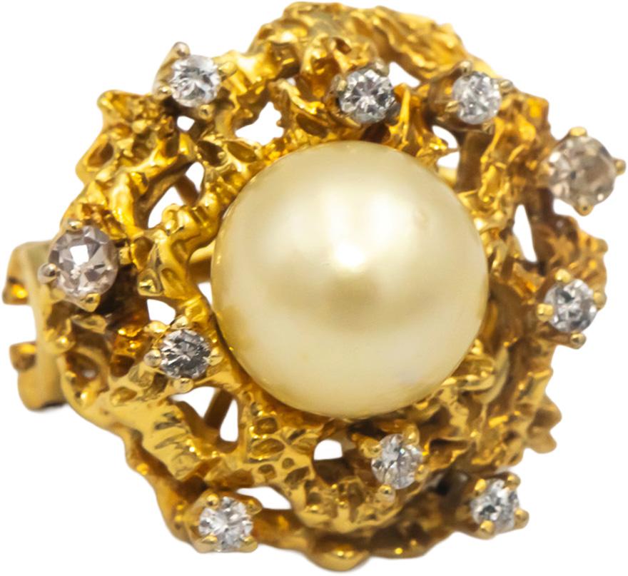 10k Yellow Gold VS Round Cut Diamond & 9mm Pearl Freeform Earrings 0.75CT