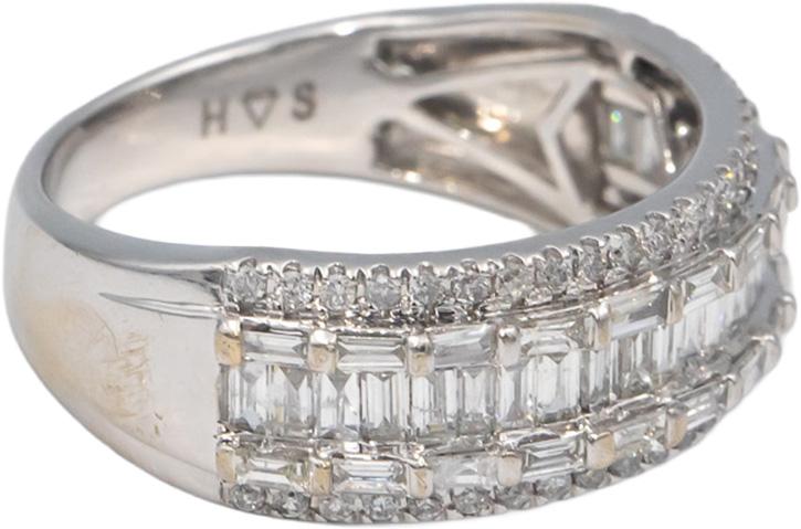 Diamond Round and Baguette Cut 10k White Gold Cluster Band Ring 1.50CT Size 10
