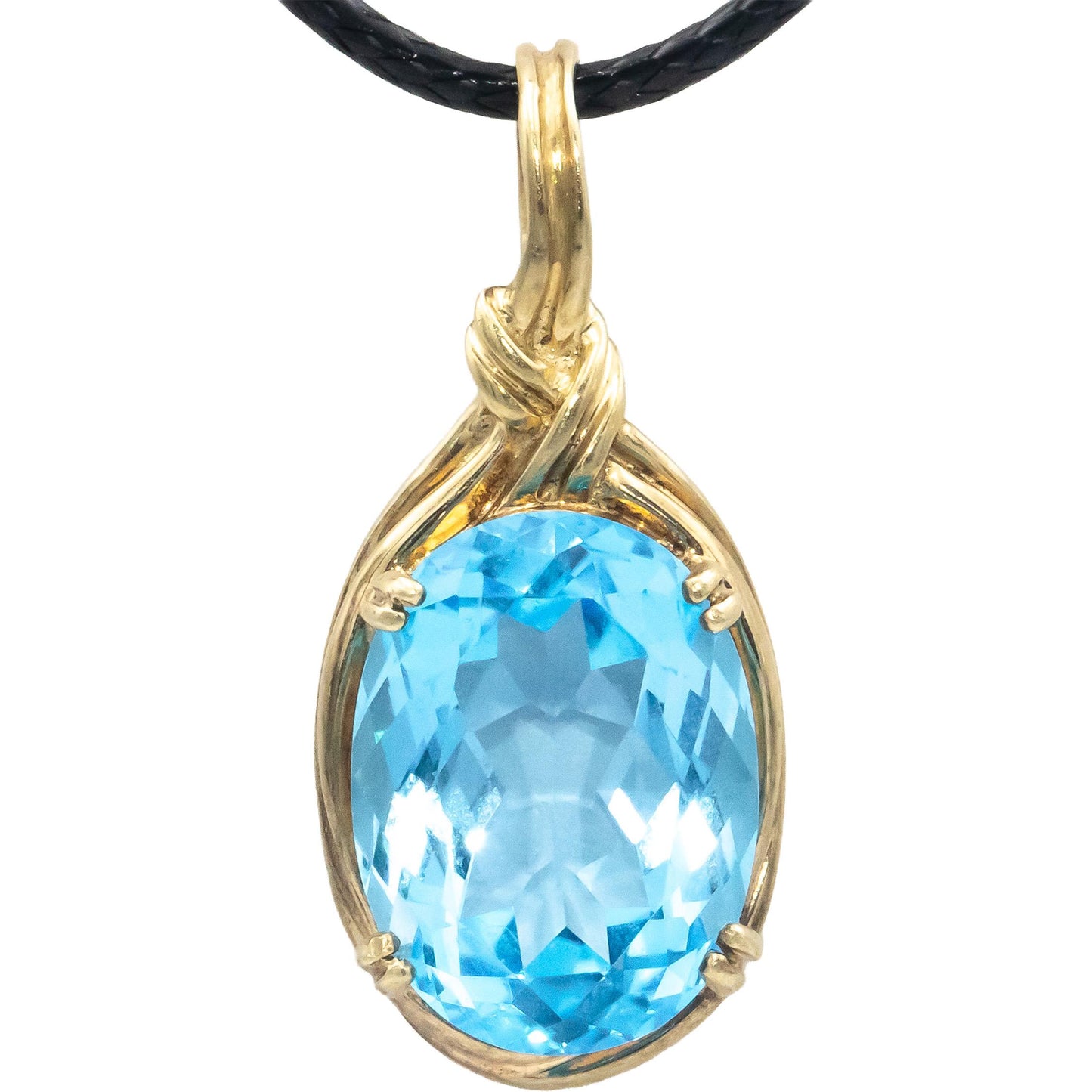 Blue Topaz Oval Cut 10k Yellow Gold Jewelry Pendant Necklace 6.0CT