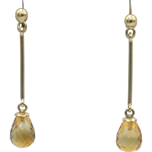 14k Yellow Gold Jewelry Citrine Briolette Cut Dangle Earrings