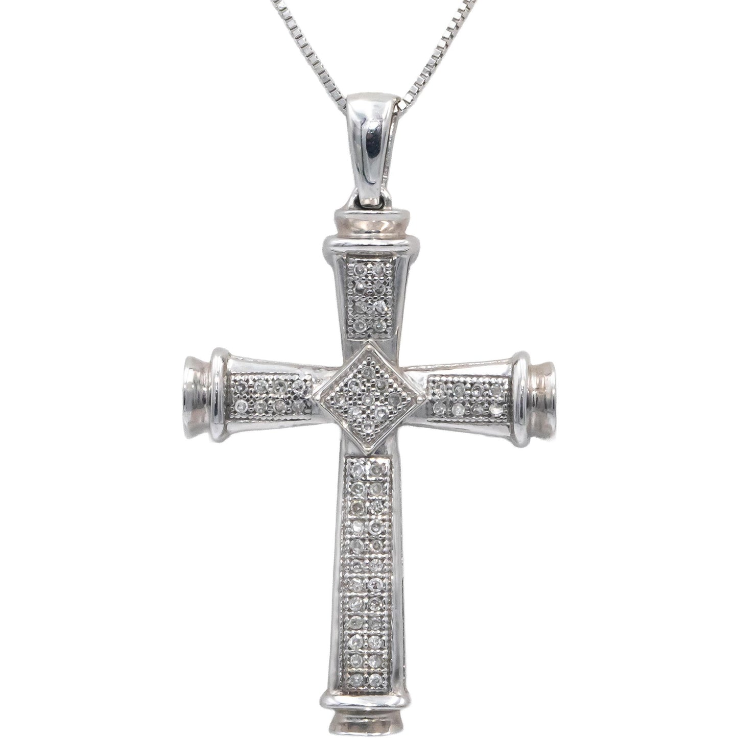 14k White Gold Round Diamond Cross Crucifix Pendant Necklace 0.15CT