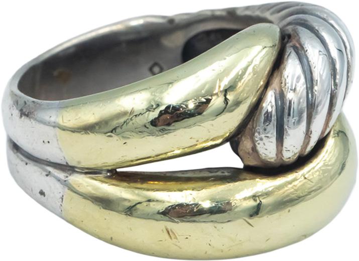 DAVID YURMAN 18k Yellow Gold & Sterling Silver Cable Crossover Ring Size 7