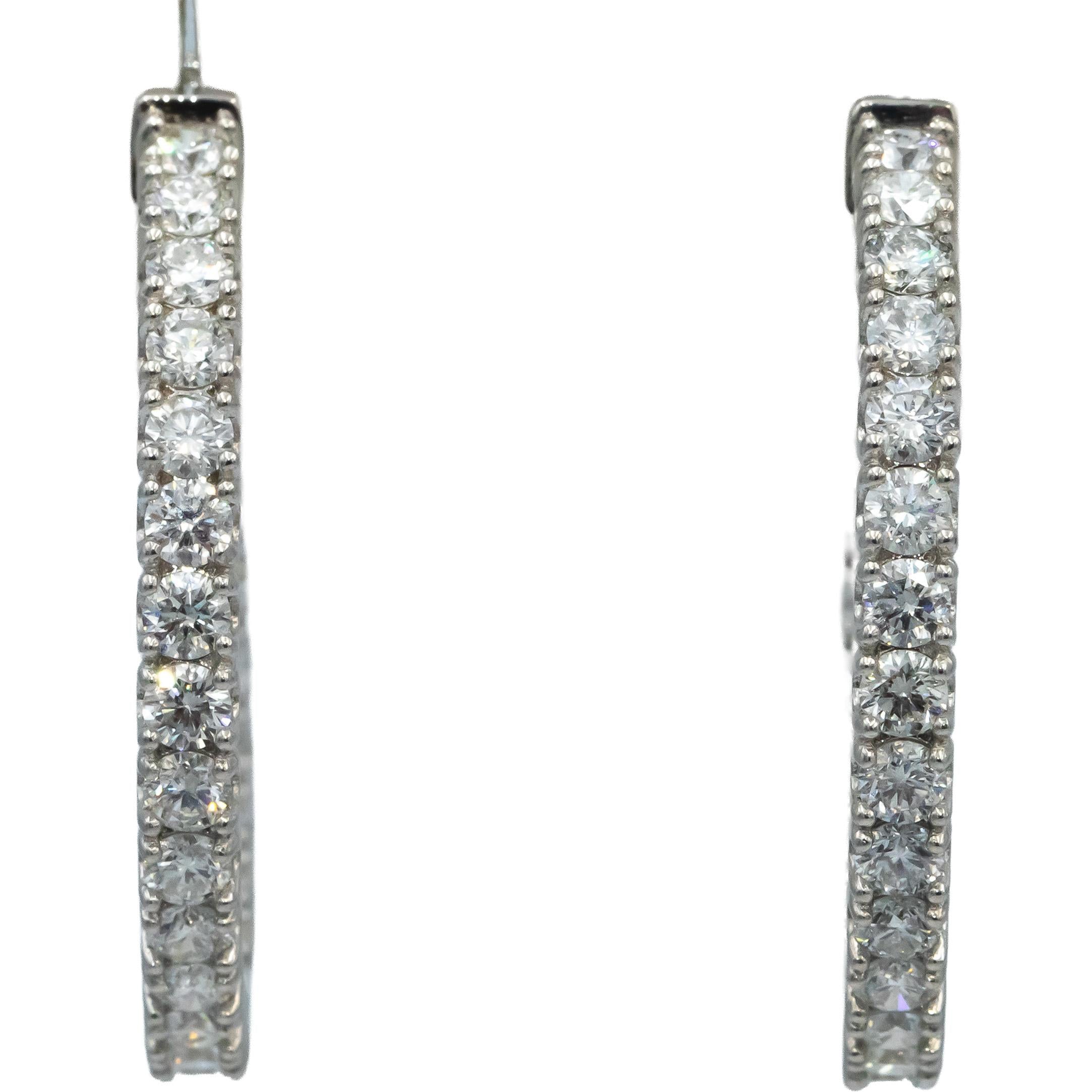 14k White Gold Round Diamond Inside Out Circle Hoop Earrings 5.35CT