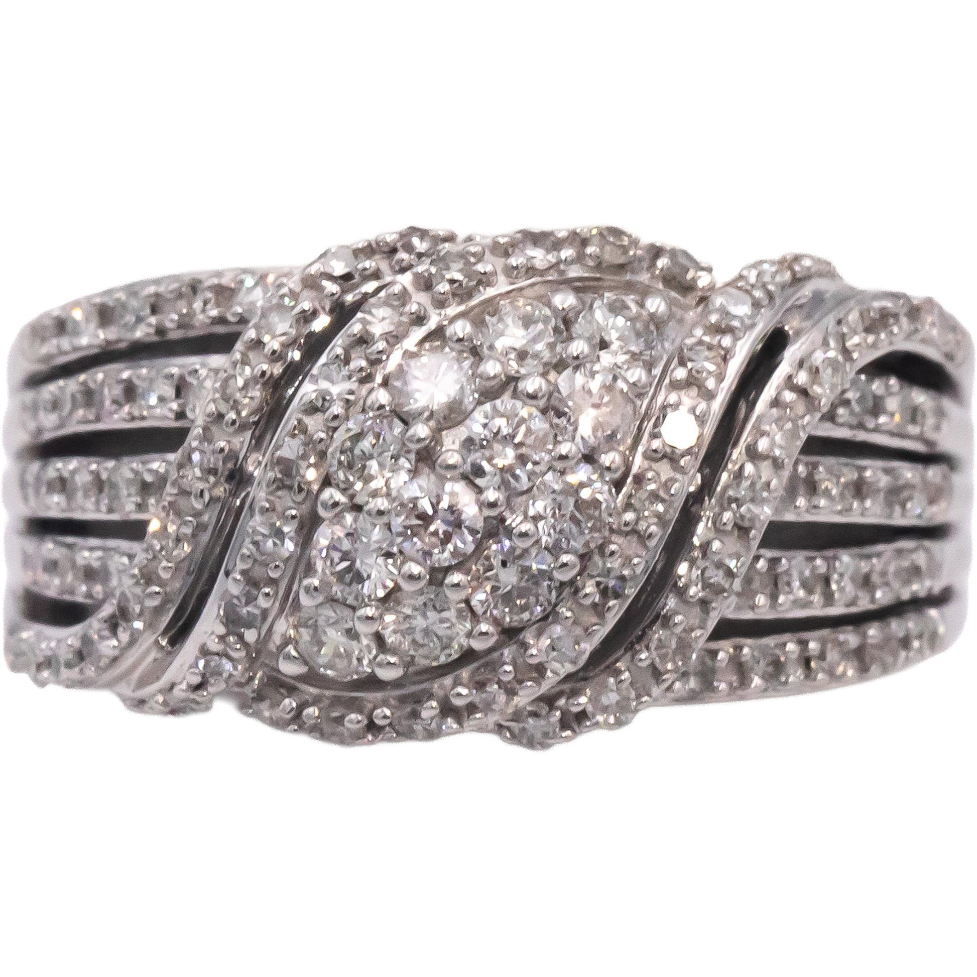 10k White Gold Jewelry Round Diamond Cluster Cocktail Ring 0.75CT Size 7