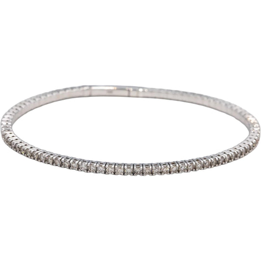 Round Diamond 18k White Gold Semi-Flexible Bangle Bracelet 2.28CT