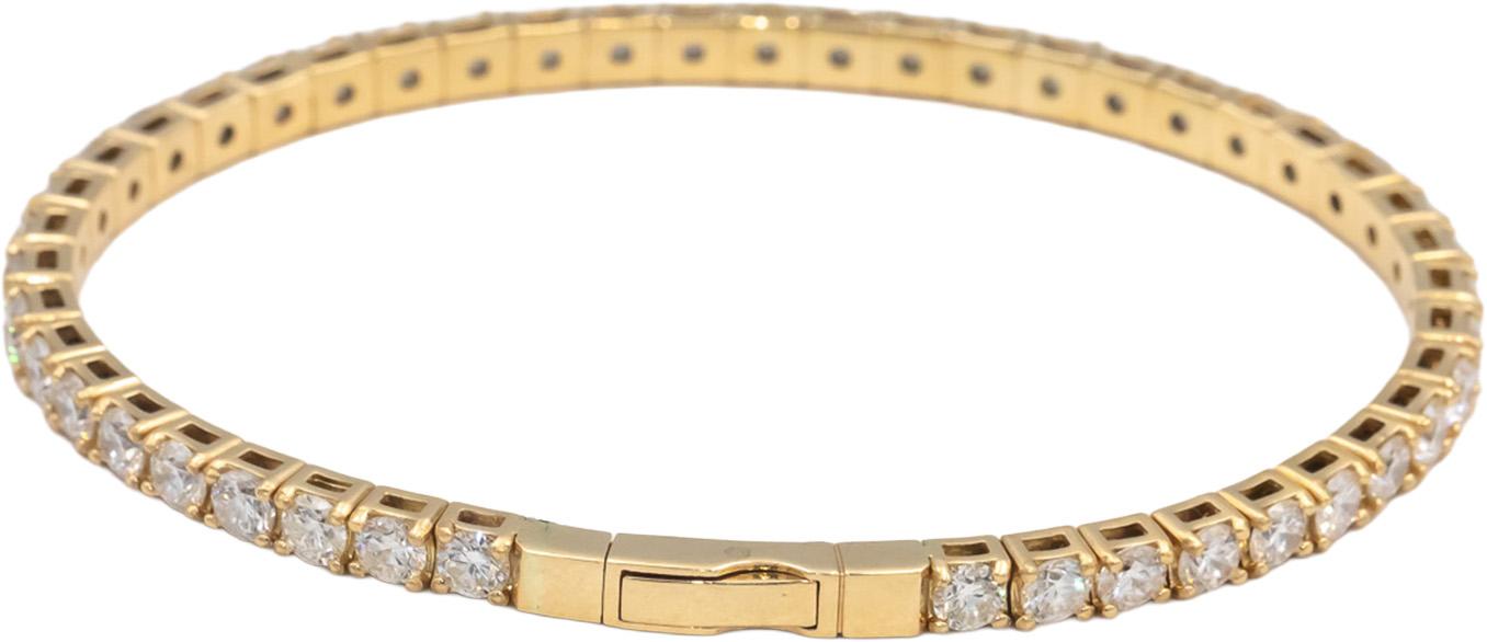 18k Yellow Gold VS Round Diamond Flexible Bangle Bracelet 7.68CT