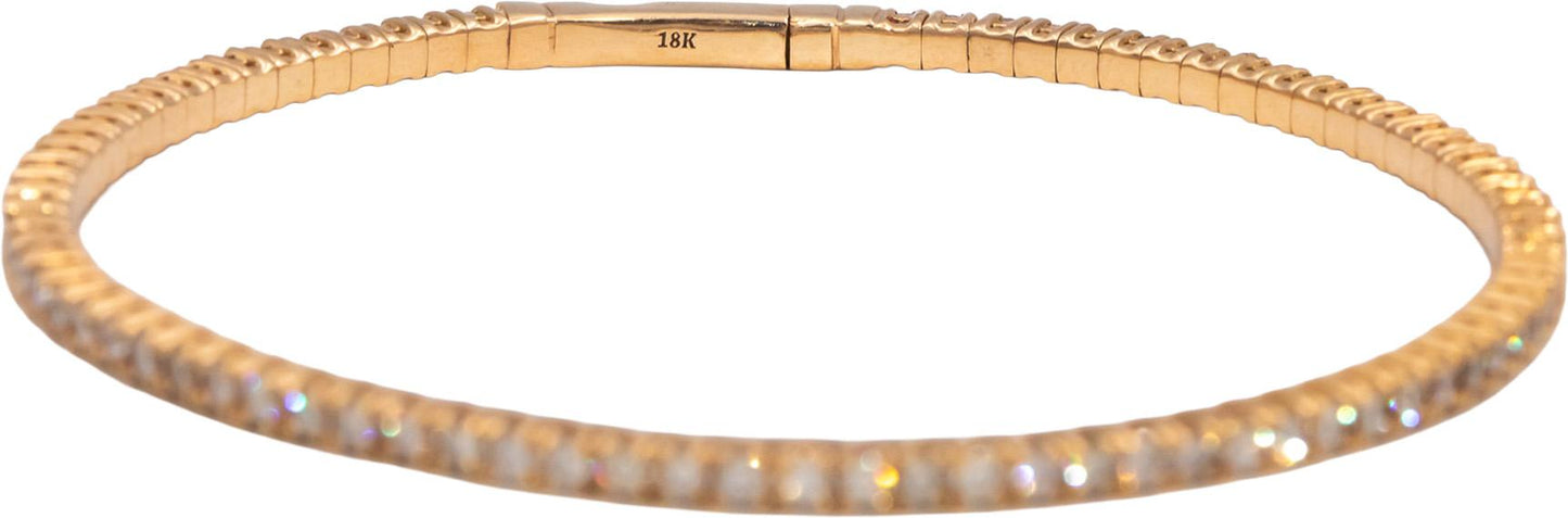 18k Rose Gold VS Round Diamond Flexible Bangle Bracelet 2.35CT