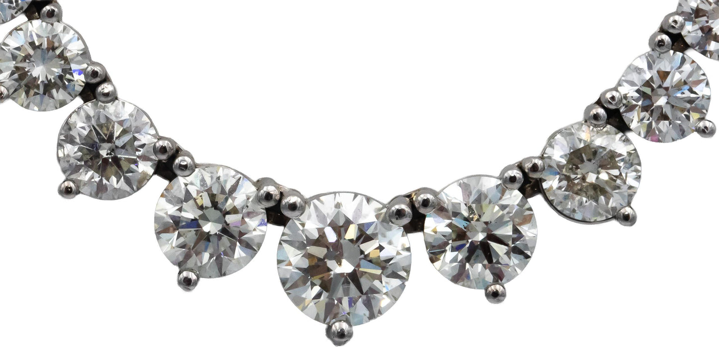 14k White Gold VS Round Diamond Riviera Necklace Chain 29.06CT w/ 2.02CT Center