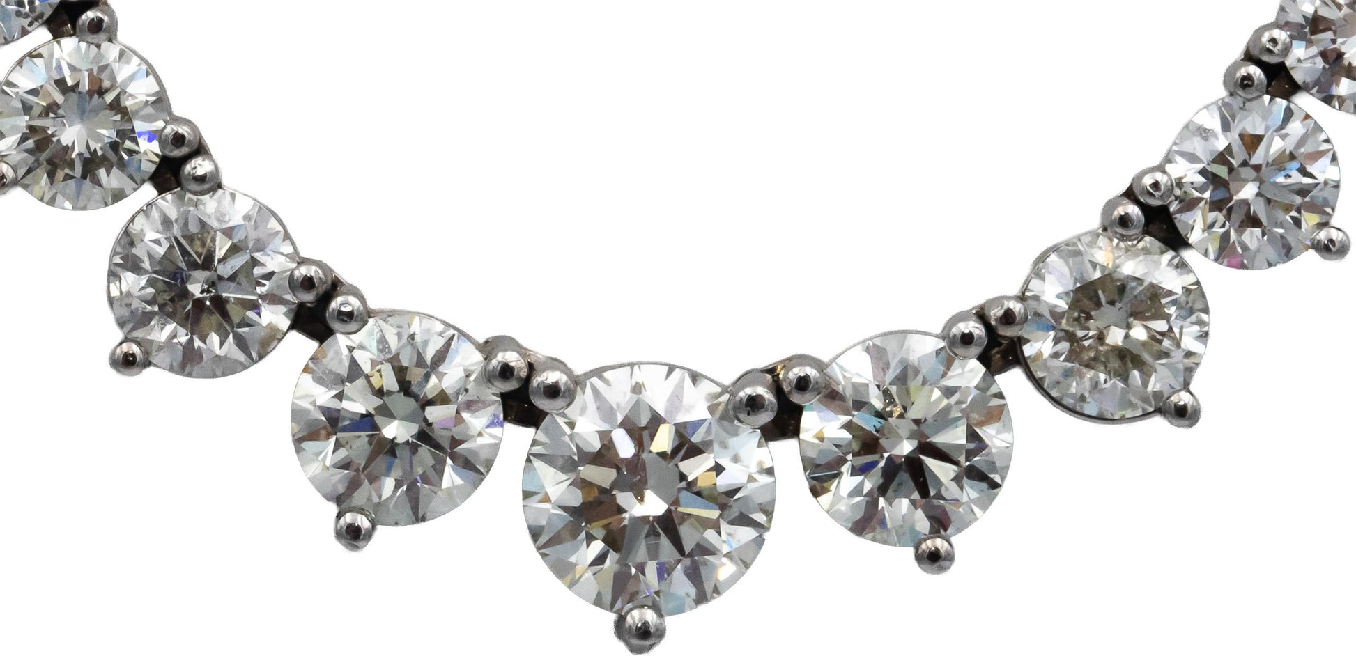 14k White Gold VS Round Diamond Riviera Necklace Chain 29.06CT w/ 2.02CT Center