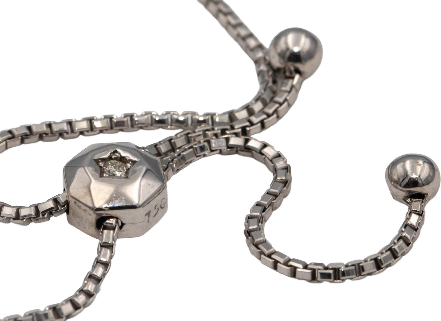 18k White Gold Round Diamond Bolo Bracelet w/ Adjustable Clasp 0.70CT