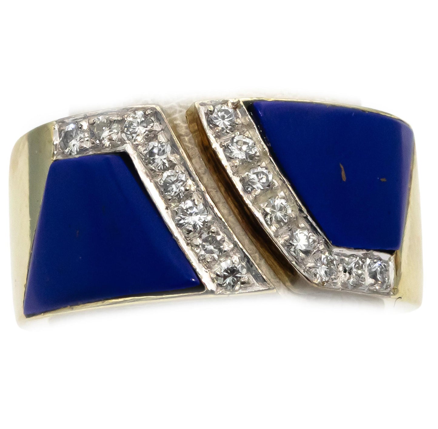 14k Yellow Gold VS Round Diamond & Lapis Lazuli Band Ring 0.33CT Size 6