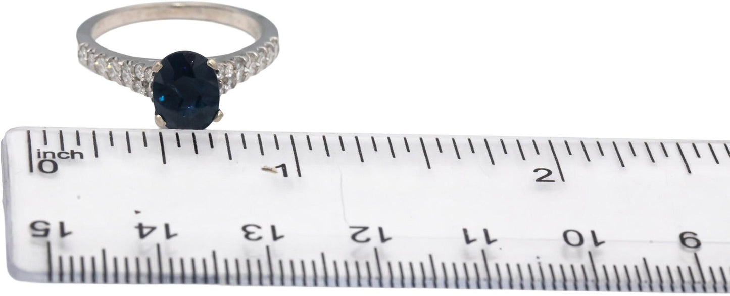 14k White Gold Oval Sapphire Round Diamond Cocktail Ring 2.36CT Size 7