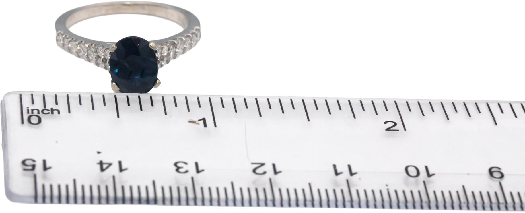 14k White Gold Oval Sapphire Round Diamond Cocktail Ring 2.36CT Size 7