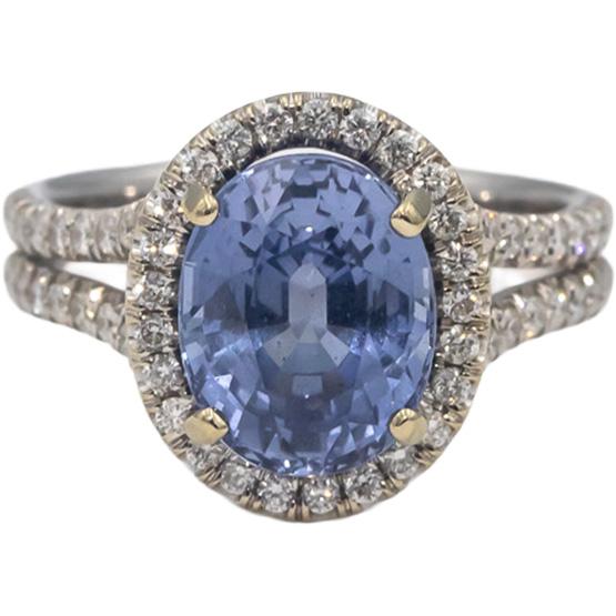 18k White Gold Oval Sapphire & Round Diamond Halo Cocktail Ring 4.90CT Size 6.5