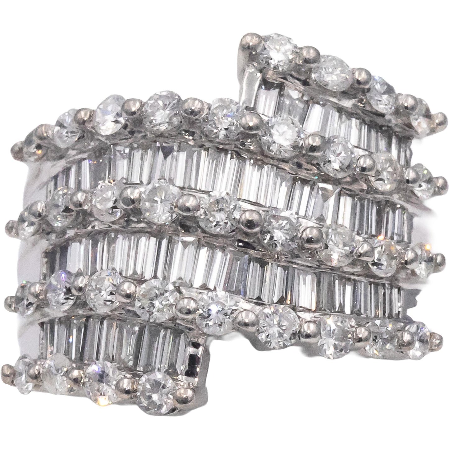 18k White Gold VS Round & Baguette Diamond Cluster Cocktail Ring 5.0CTW Size 8.5