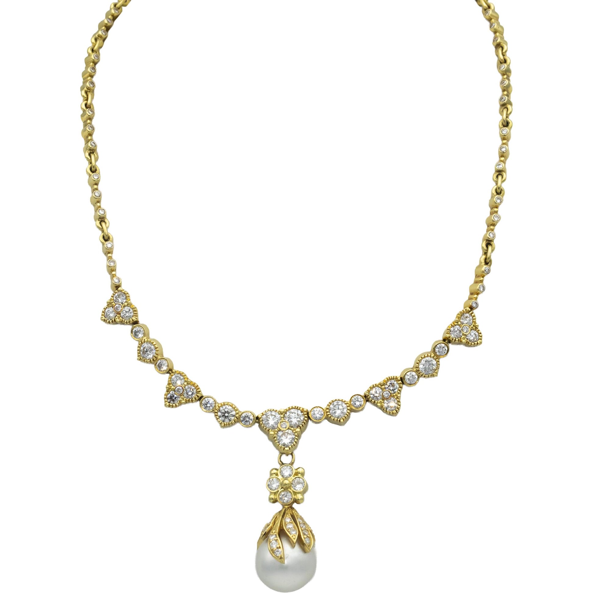 STAMBOLIAN VS Round Diamond & 14.5mm South Sea Pearl Formal Necklace 7.29CTW