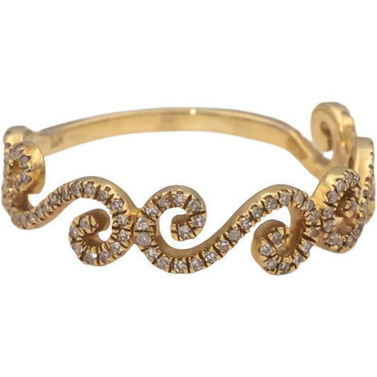 14k Yellow Gold Round Diamond Wave Scroll Band Ring 0.20CT Size 7.5