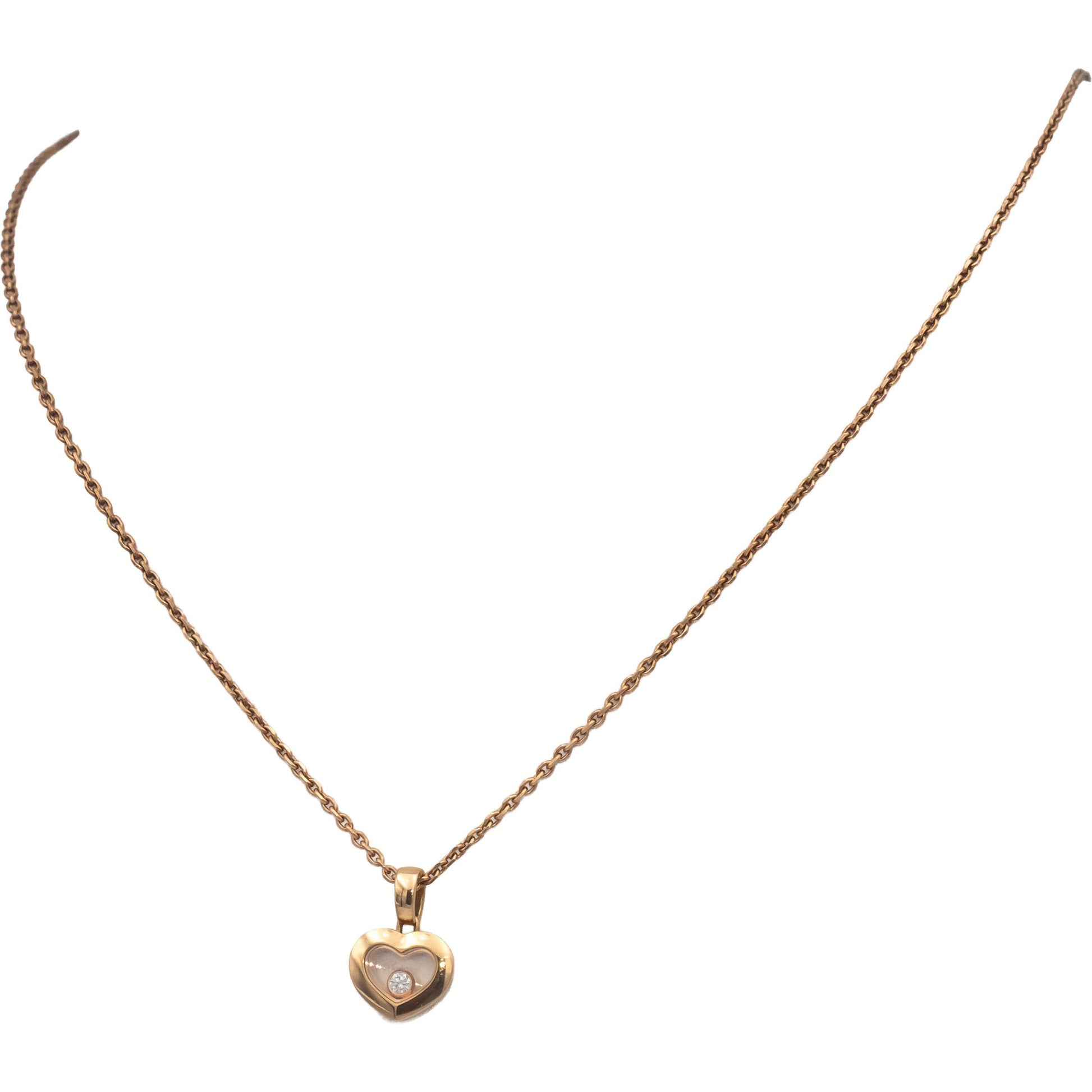 CHOPARD 18k Rose Gold Happy Diamonds Icons Pendant Necklace 0.03CT w/ Box