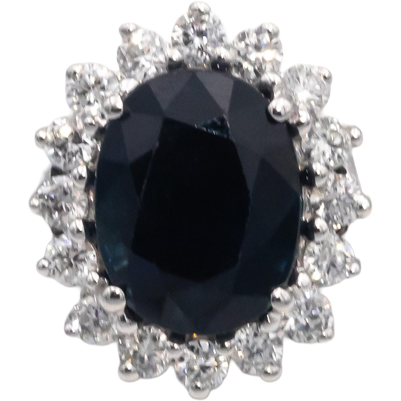 14k White Gold Oval Sapphire Round VS Diamond Halo Ring 3.21CT Size 7.25