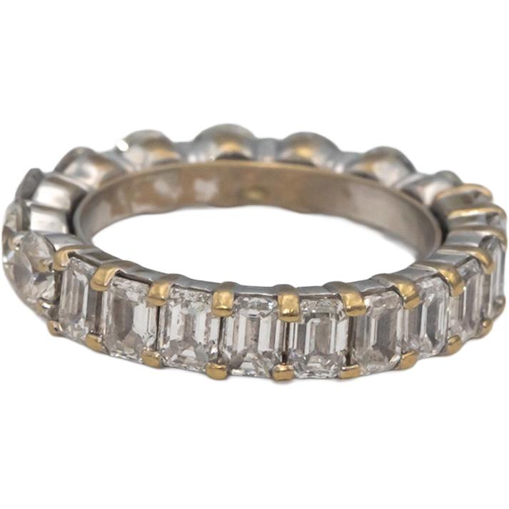 14k White Gold Round & Emerald Cut Diamond Eternity Band Ring 3.0CT Size 4.75