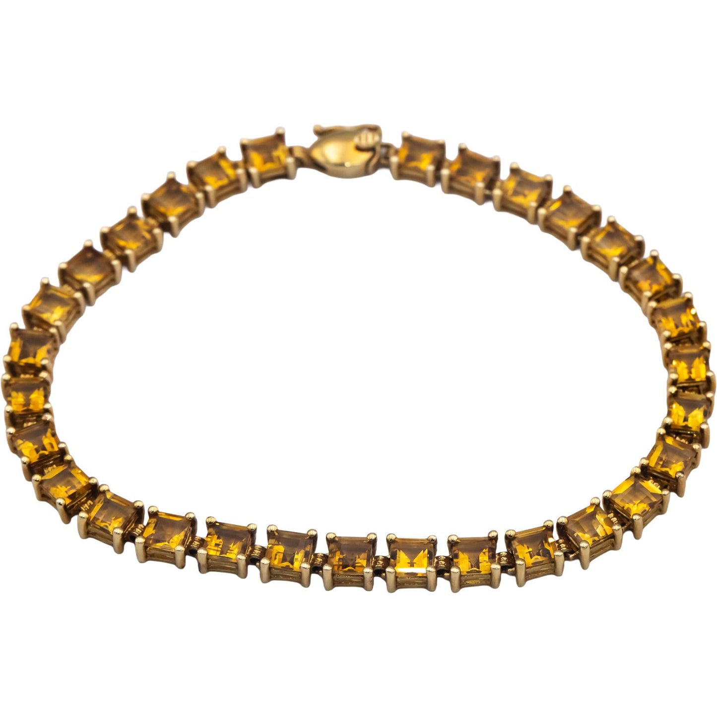 10k Yellow Gold Square Cut Citrine Tennis Bracelet 10.0CTW
