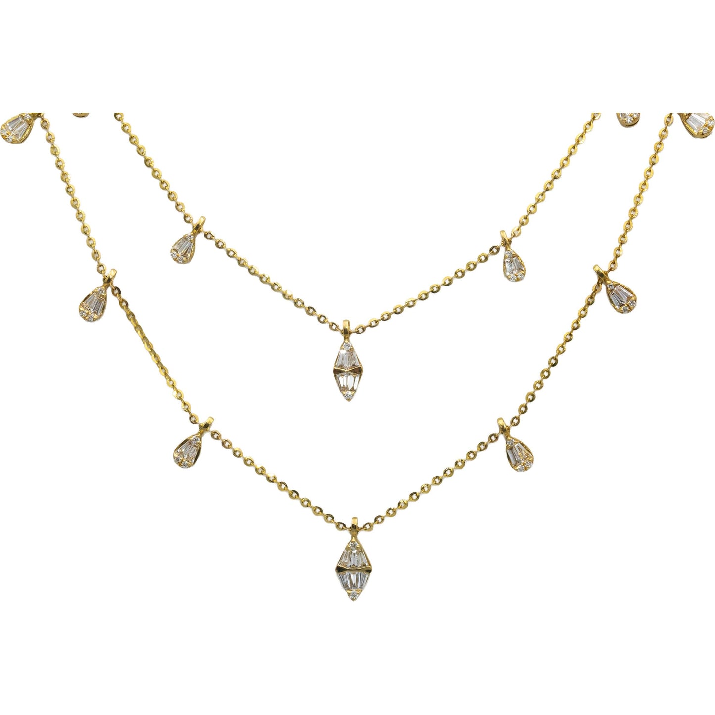 18k Yellow & White Gold VS Round & Baguette Diamond Negligee Necklace 0.95CT