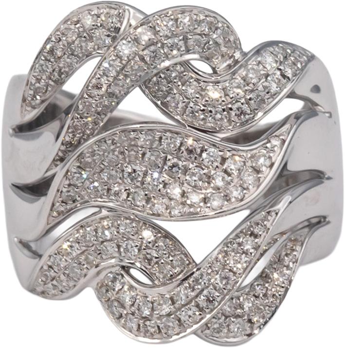 18k White Gold Round Diamond Wavy Cluster Ring 0.70CT Size 7.25