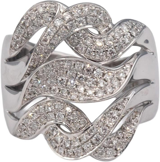 18k White Gold Round Diamond Wavy Cluster Ring 0.70CT Size 7.25