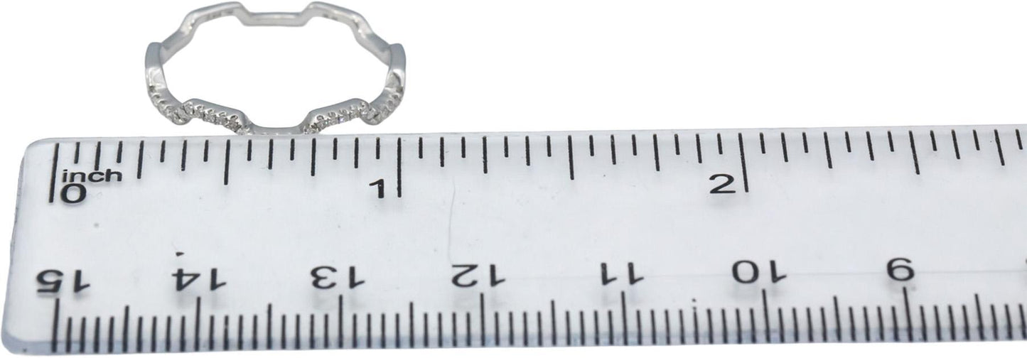 18k White Gold Round Diamond Zig Zag Stackable Band Ring 0.06CT Size 7