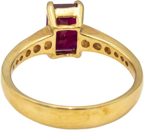 18k Yellow Gold Emerald Cut Ruby & Round Diamond Cocktail Ring 1.47CT Size 7