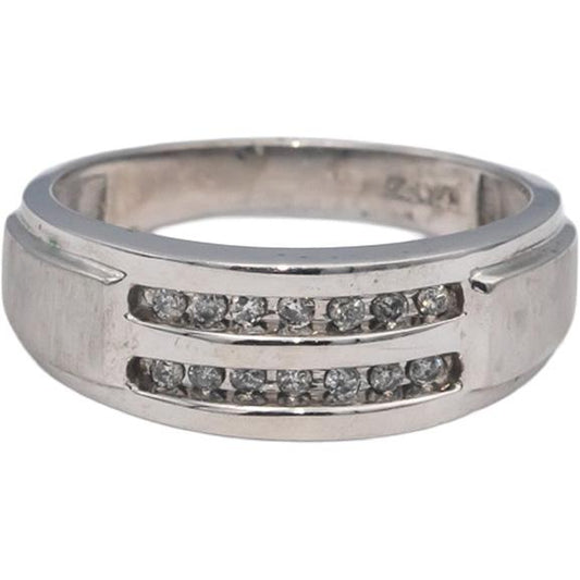 10k White Gold Round Channel Set Diamond Two Row Band Ring 0.15CT Size 10.25