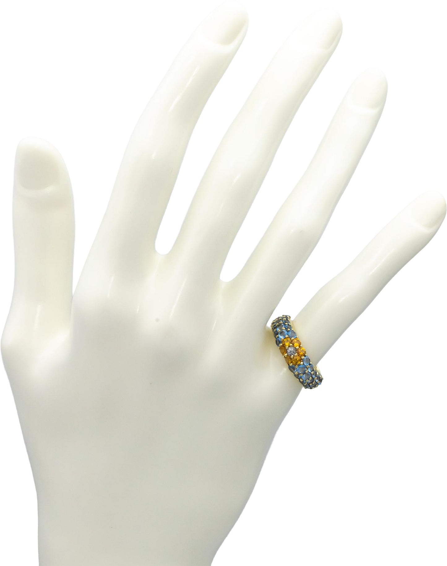 18k Yellow Gold White & Yellow Sapphire Blue Topaz Cluster Band Ring 5.25