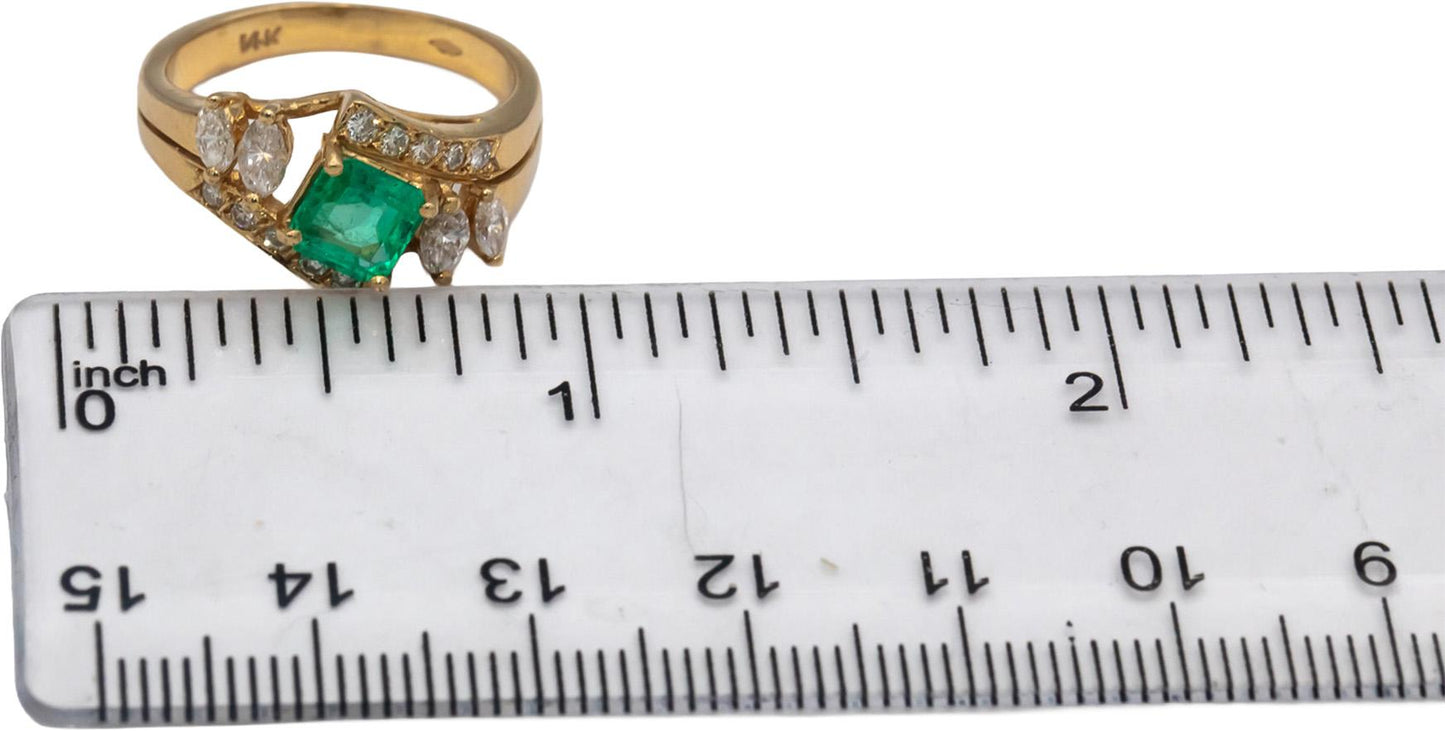 14k Yellow Gold Emerald and Diamond Cocktail Ring 1.35CT Size 6