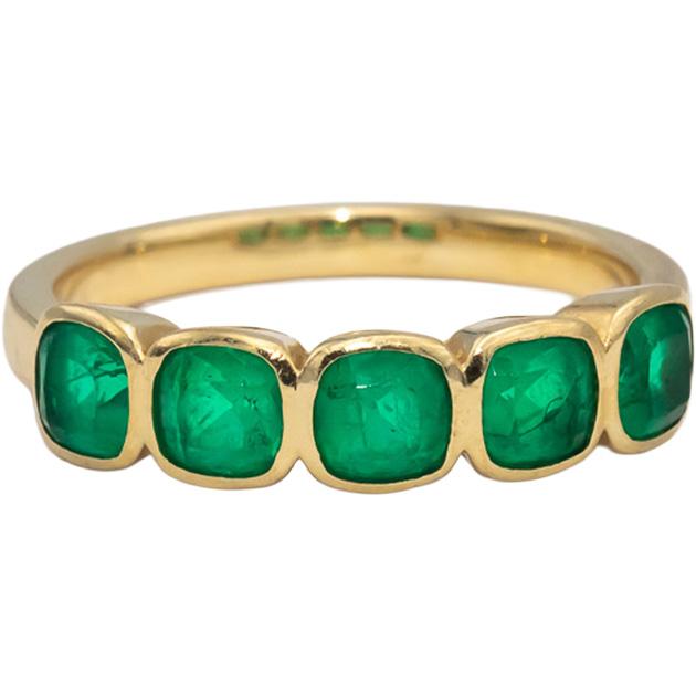 14k Yellow Gold Cushion Cut Bezel Set Emerald Band Ring 1.0CT Size 6.5