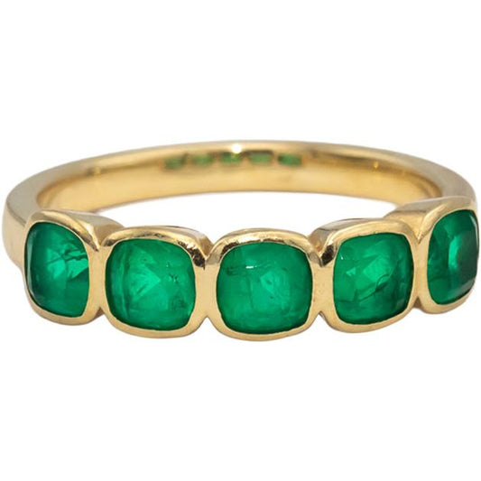 14k Yellow Gold Cushion Cut Bezel Set Emerald Band Ring 1.0CT Size 6.5