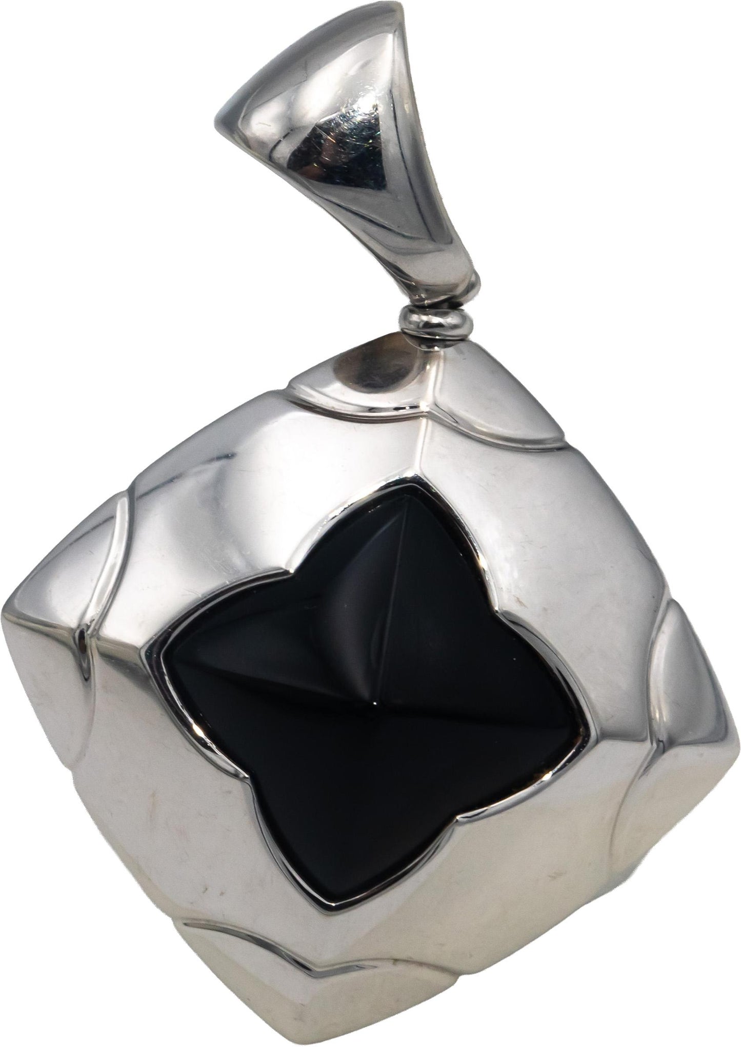 BVLGARI 18k White Gold Fancy Cut Onyx Solitaire Pendant