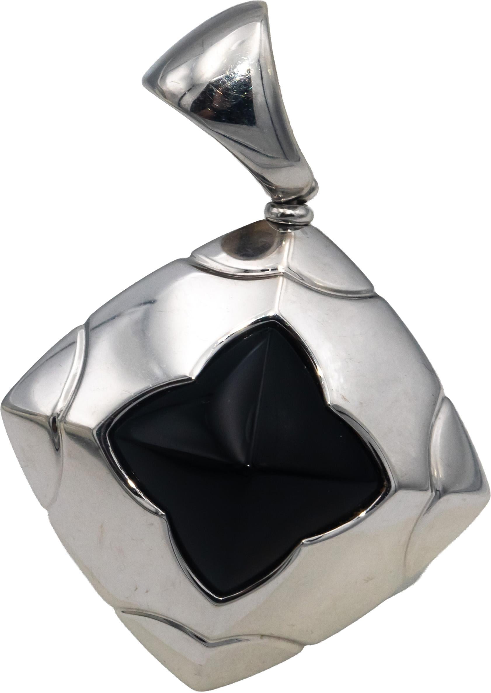 BVLGARI 18k White Gold Fancy Cut Onyx Solitaire Pendant