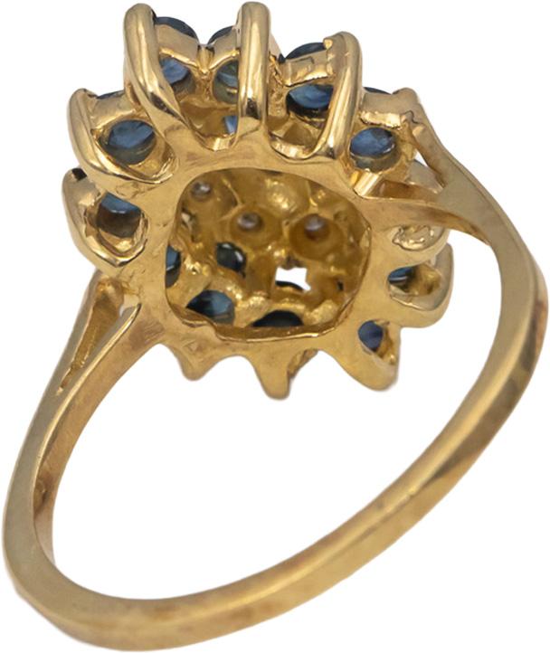 10k Yellow & White Gold Blue Sapphire and Diamond Cocktail Ring 0.53CTW Size 6