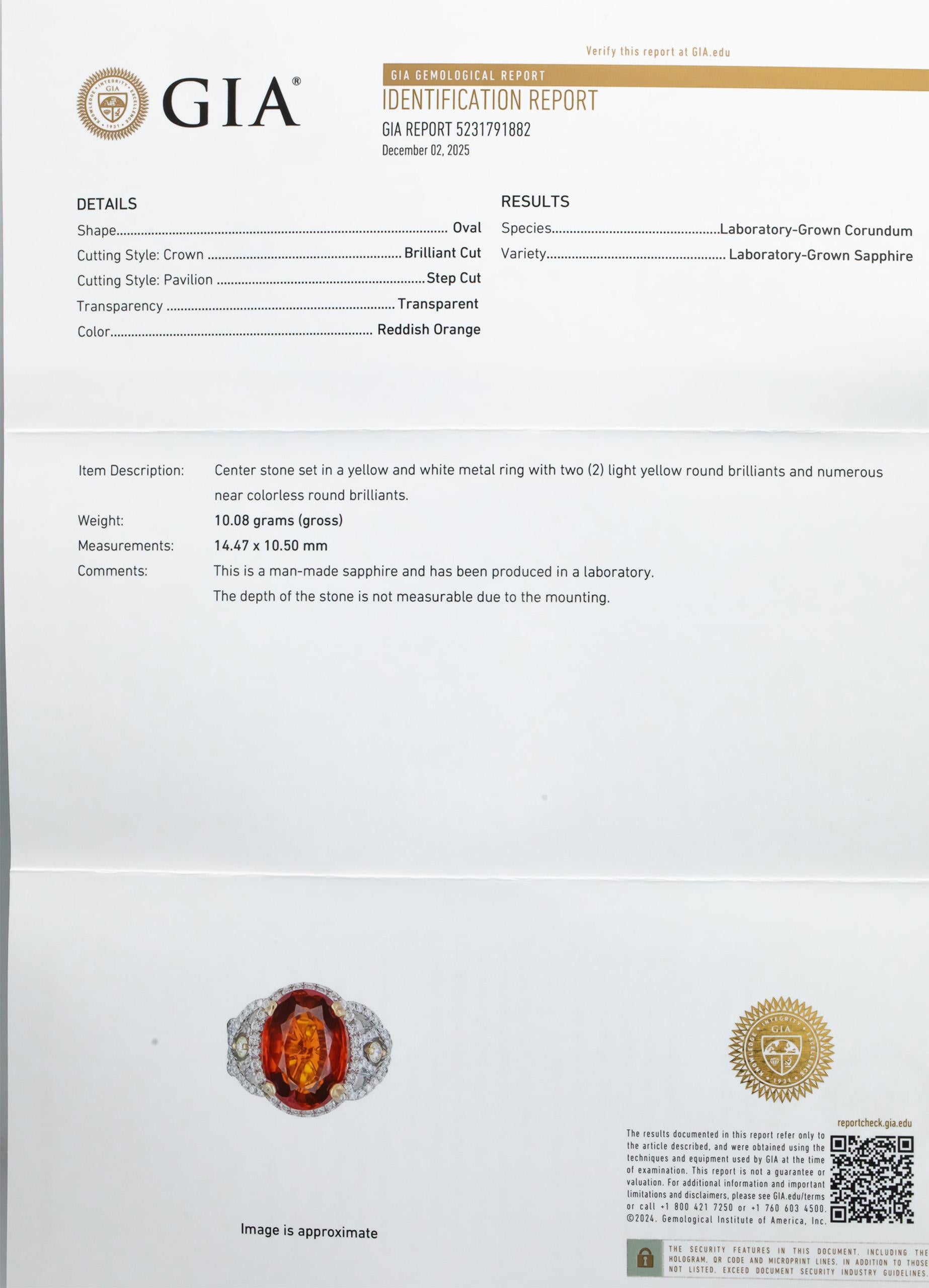 GIA 14k Gold Lab-Grown Sapphire and Round Diamond Ring 0.75CT Size 7.25