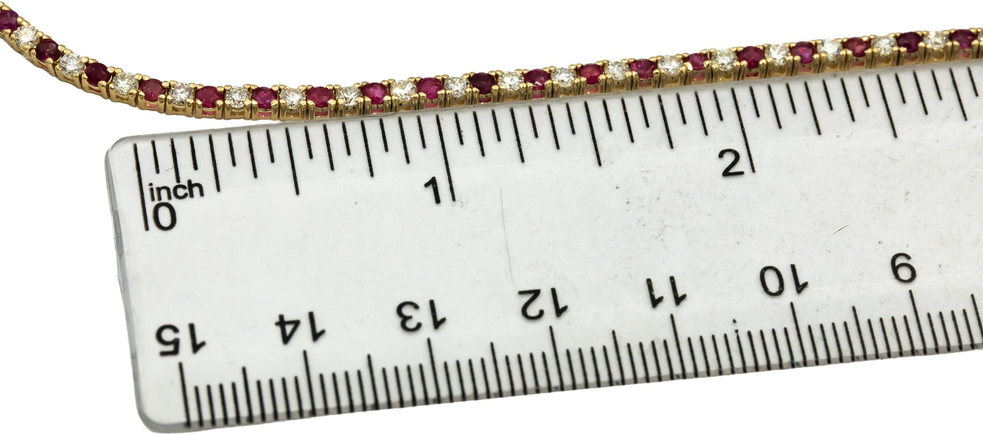 14k Yellow Gold VS Round Diamond and Ruby Tennis Necklace 10.21CTW