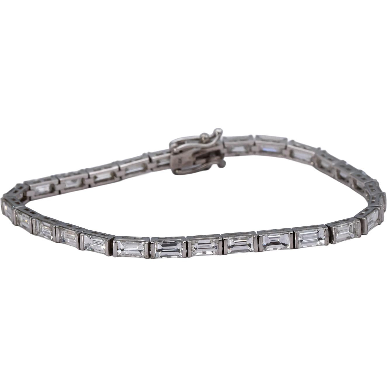 14k White Gold VS Emerald Cut Diamond Tennis Bracelet 8.42CT