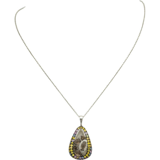 14k White Gold Diamond & Multi Color Gemstone Abstract Pendant Necklace 1.50CTW